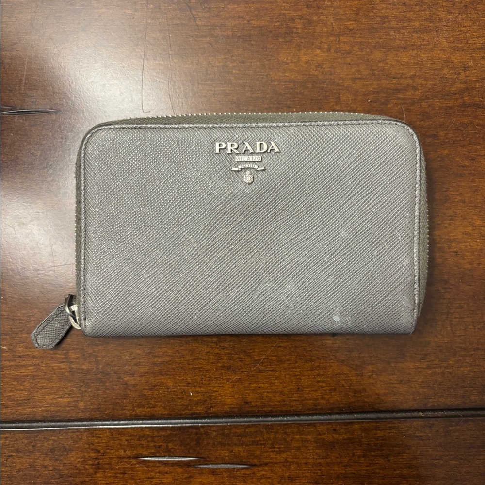 Prada Silver Zip-Around Wallet